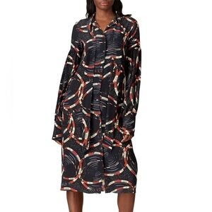 Rokh Nwot Scarf Frill Hight Neck Silk Midi Printed Long Sleeve Dress Small